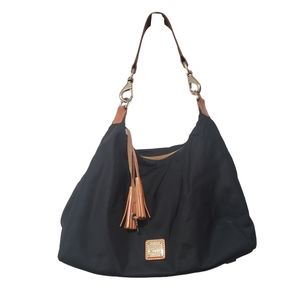 DOONEY & BOURKE Brown Leather and Black Nylon Shoulder Bag Top Zipper Red Lining